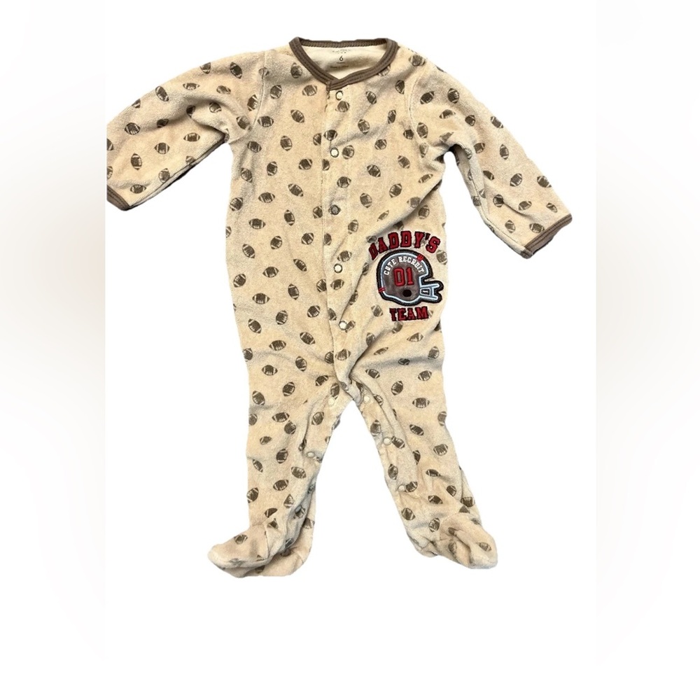 Carters Baby Boy tan & brown Football‎ “Daddy’s Team” one piece footed PJs 6 mos